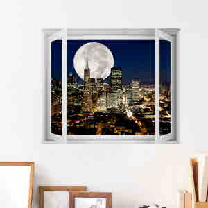 cw798-달이빛나는캘리포니아의야경 /창문그림액자(중형)/디자인벽지/그림시트지